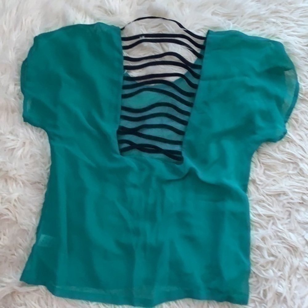 Turquoise and navy blue blouse - Picture 2 of 2
